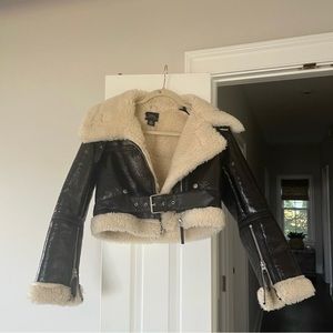 UO FAUX LEATHER SHERPA BIKER JACKET